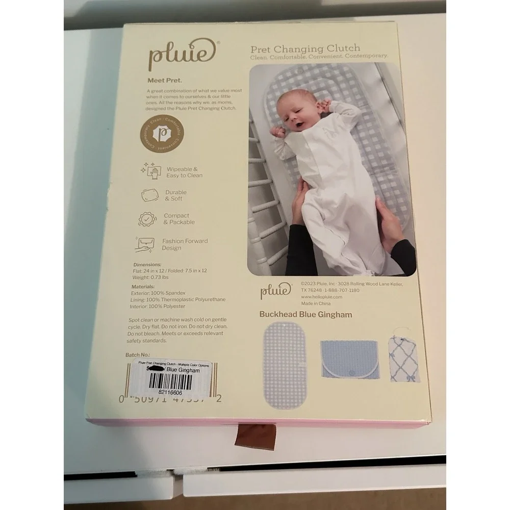 NIB Pluie X TBBC Pret Changing Clutch Pad Buckhead Blue Gingham $56 24 X 12